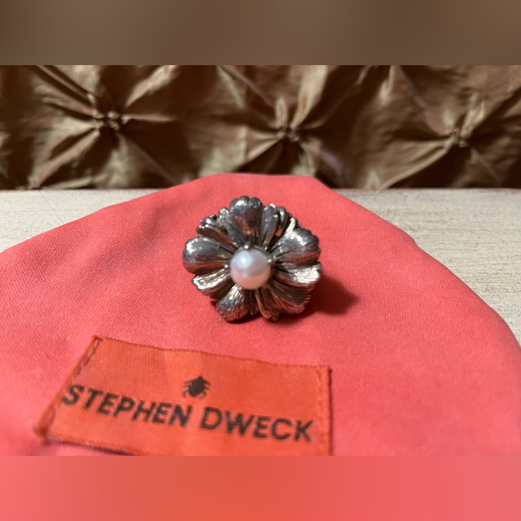 Stephen Dweck Carved Sterling 925 Pearl Flower Ring Nwt Size 7